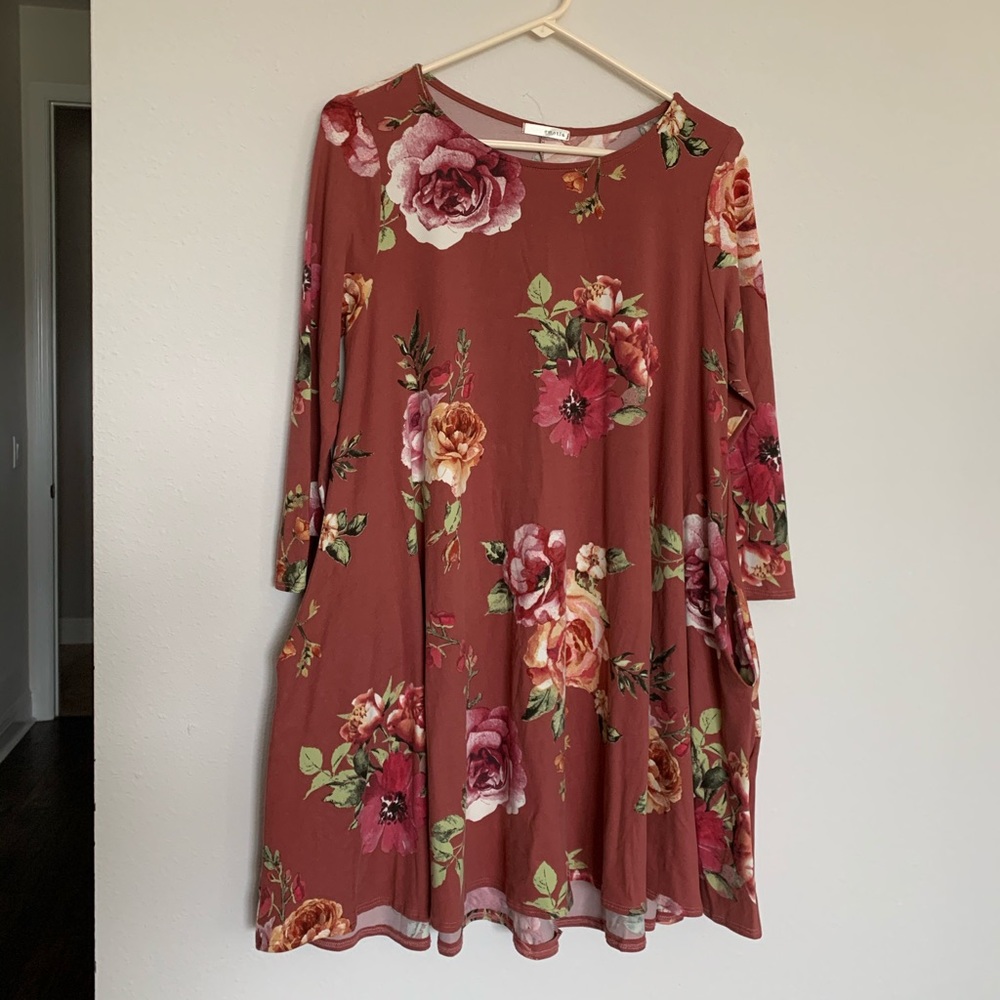 NWOT MAUVE floral long tunic with pockets L